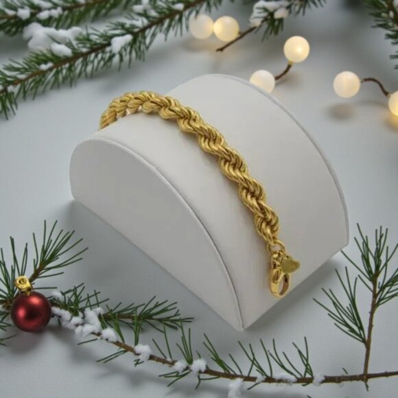 GILI Bronzo Italia® QVC Gold Textured Twisted Rope Bracelet 8" Made in Italy - Picture 1 of 12